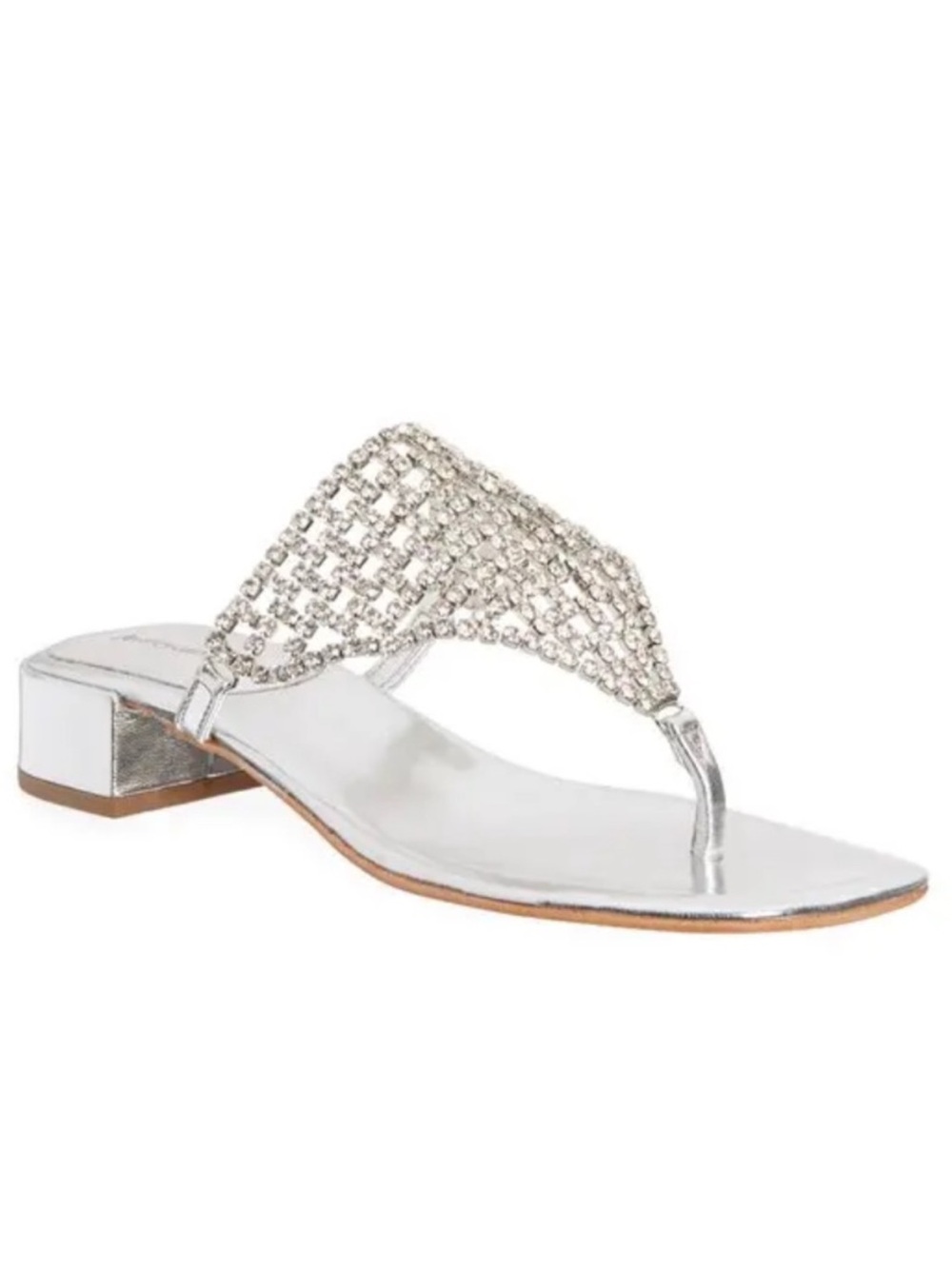 Jeffrey Campbell Abelia Sandal Metallic Rhinestone Thong Silver Leather Sandals